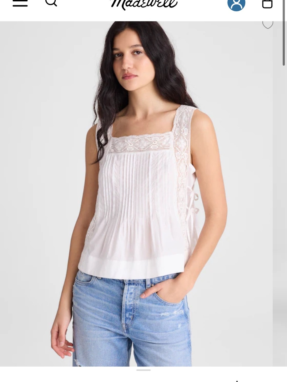Madewell Sophie White Lace-Trim Pintuck Tank Top